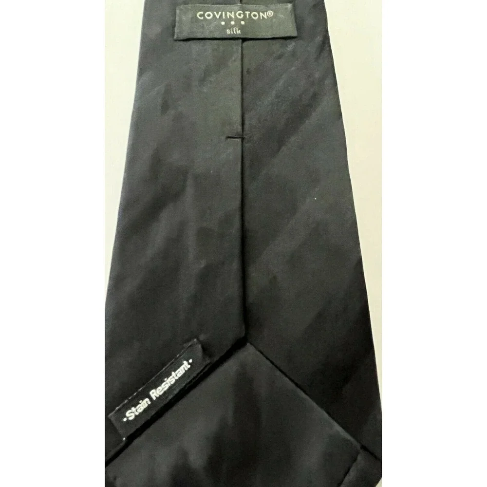 Mens Tie‎ Necktie Covington Accessory Black Tones Stripe Silk Stain Resistant